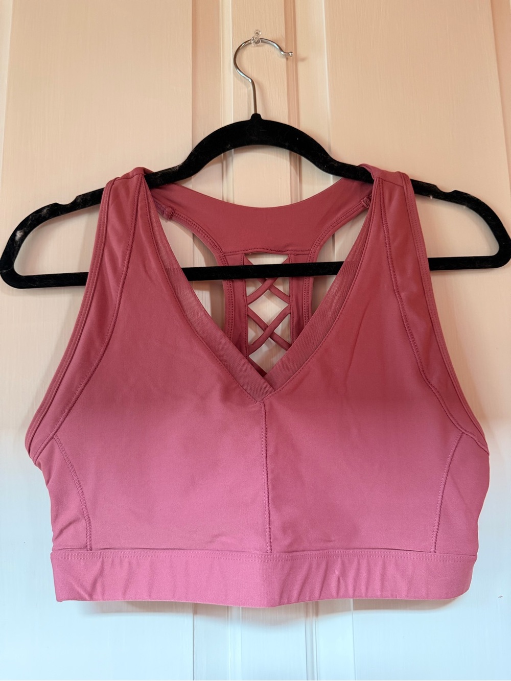 Avia Rose Pink V-Neck Sports Bra with Crisscross Back